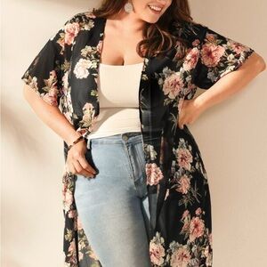SHEIN Black Floral Kimono 0XL